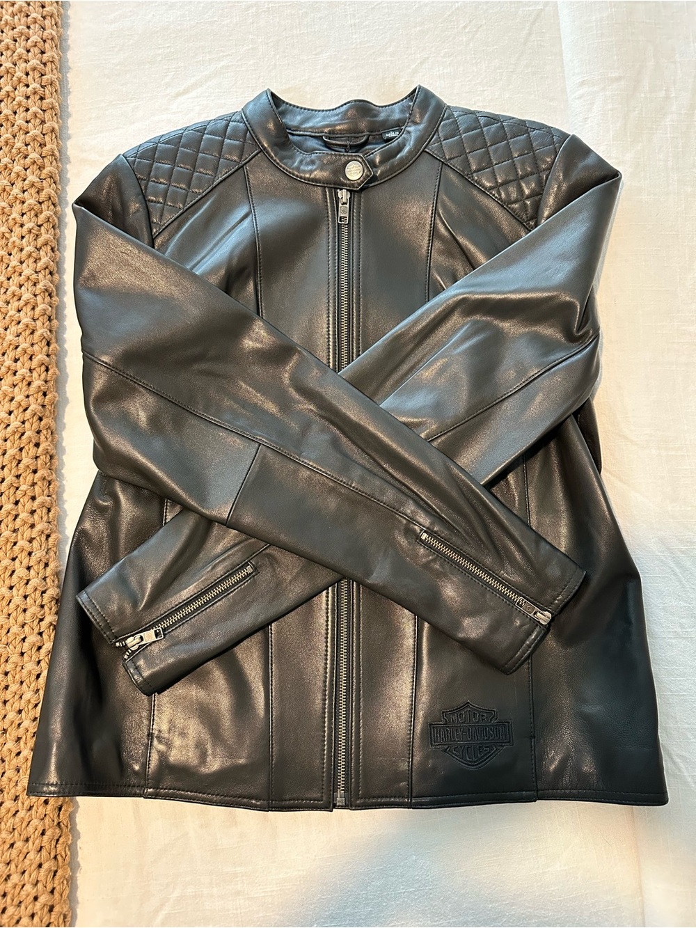 Harley-Davidson Black Quilted Shoulder Leather Jacket